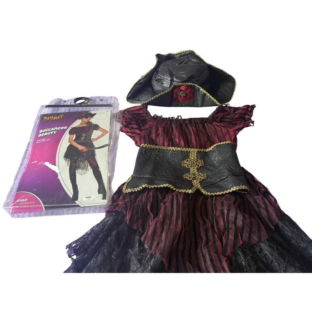 Spirit Halloween Buccaneer Beauty Pirate Costume Kids Medium 8-10 Dress Hat Belt